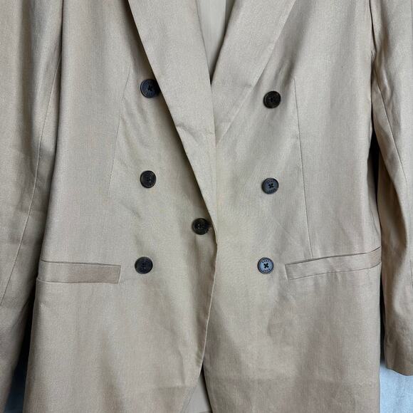 New DKNY Women’s Tan Double Breasted Slim Fit Suit Blazer Size Large Linen - Picture 5 of 5